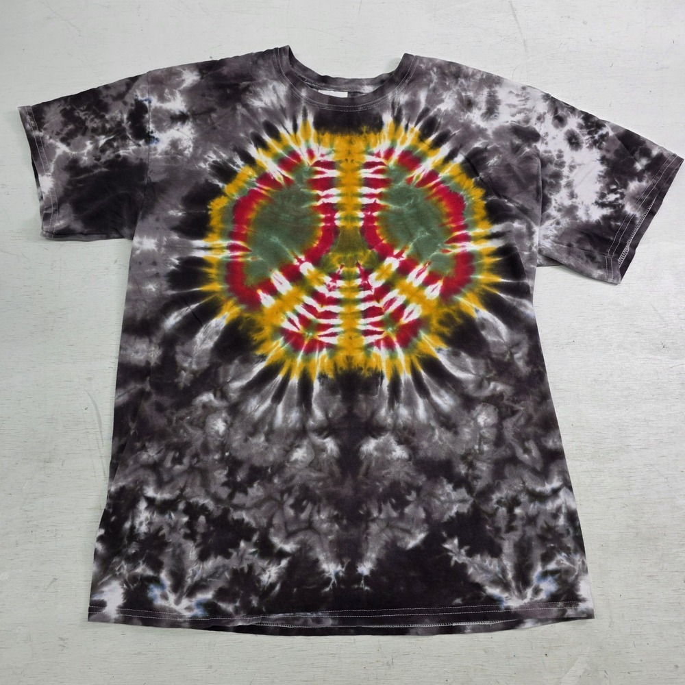 Vintage Eye Dye Peace Symbol Tie Dye Tee Multicolored Gray Men's Sz L T-Shirt